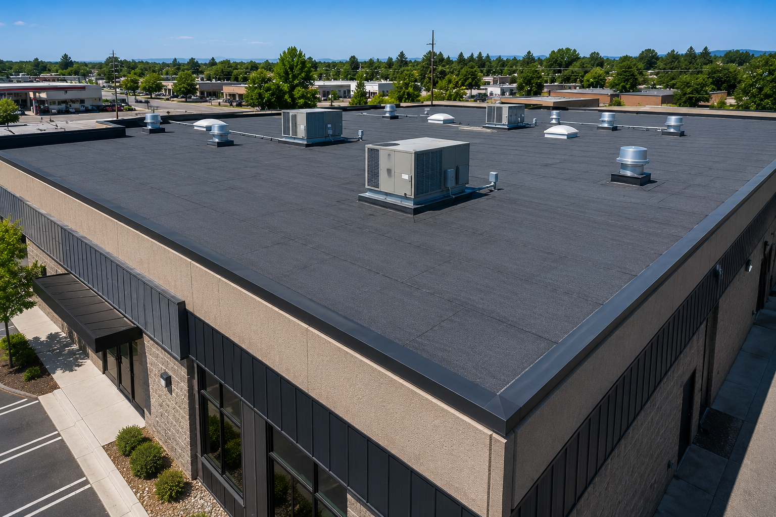 Commercial flat roof restoration project